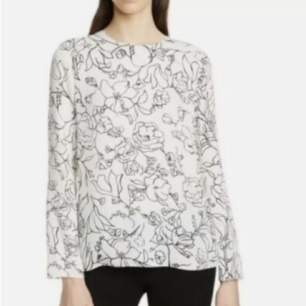 NWT Theory Stencil Floral Silk Blouse Sz P